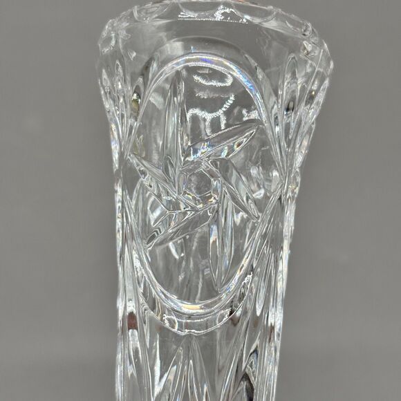 Vintage Bohemian Lead Crystal Cut Glass Bud Vase Starburst Panel Pedestal 6" - Picture 2 of 6